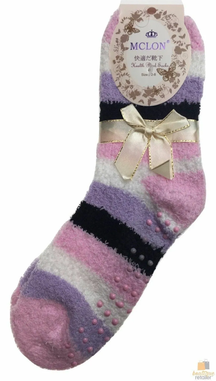 2 Pairs Womens Fuzzy Bed Socks Soft Fur Grip Fluffy Slipper Non Slip - One Size