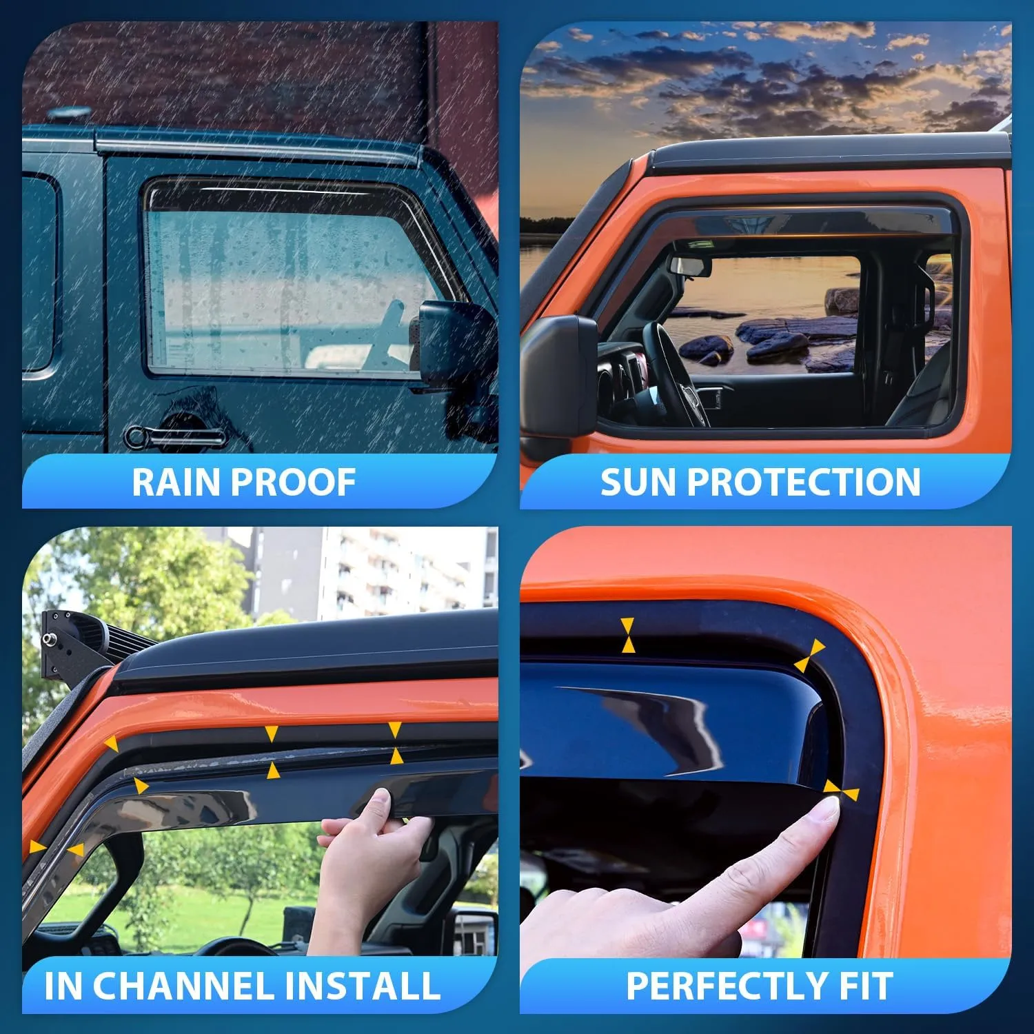 2014-2018 Chevy Silverado/GMC Sierra 1500 Crew Cab 2015-2019 Silverado/Sierra 2500HD-3500HD Crew Cab Rain Guards Acrylic 4Pcs