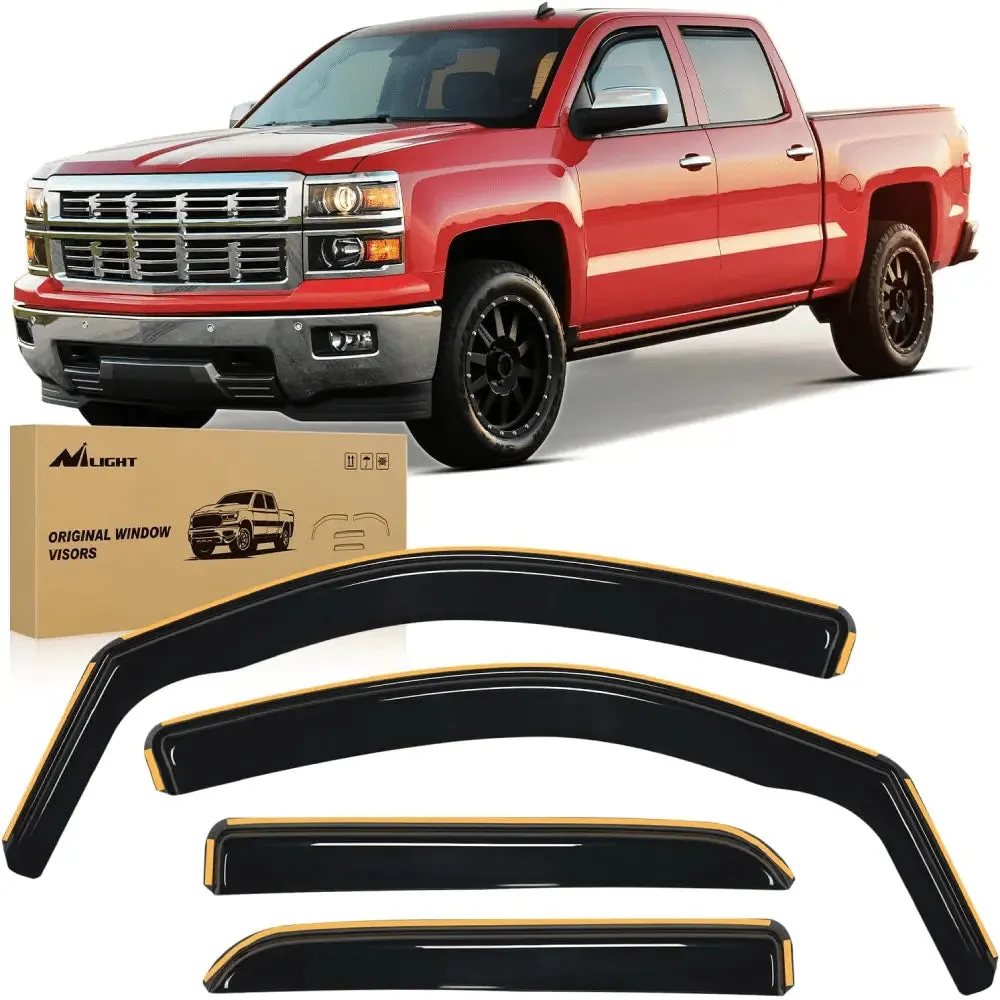 2014-2018 Chevy Silverado/GMC Sierra 1500 Crew Cab 2015-2019 Silverado/Sierra 2500HD-3500HD Crew Cab Rain Guards Acrylic 4Pcs