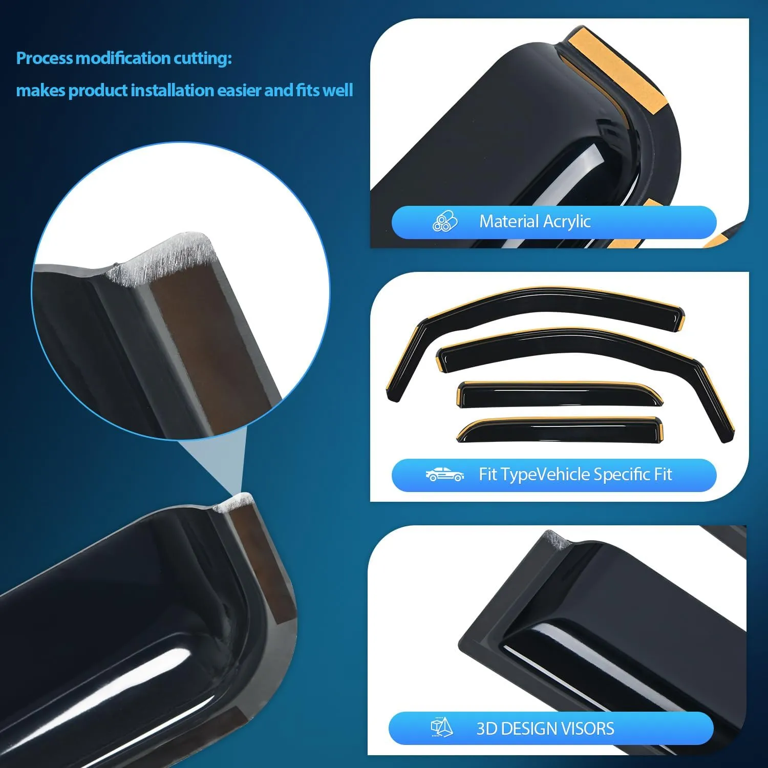 2014-2018 Chevy Silverado/GMC Sierra 1500 Crew Cab 2015-2019 Silverado/Sierra 2500HD-3500HD Crew Cab Rain Guards Acrylic 4Pcs