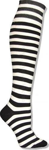 Black and White Mini Hoop Striped Athletic Knee High Socks (Medium)