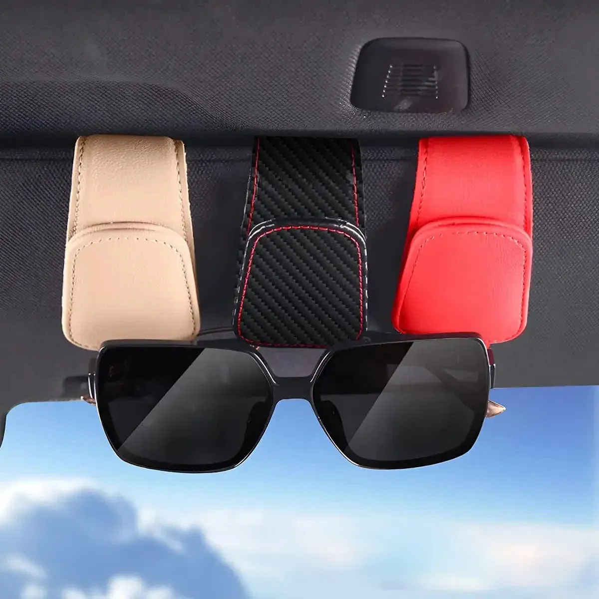 Color Name: Blue - Sunglasses Holders for Car Sun Visor, Leather