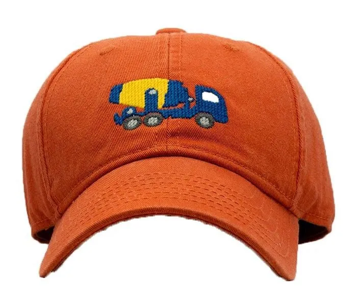 Harding Lane Kids Needlepoint Baseball Hat - Cement Mixer Truck on Persimmon Orange
