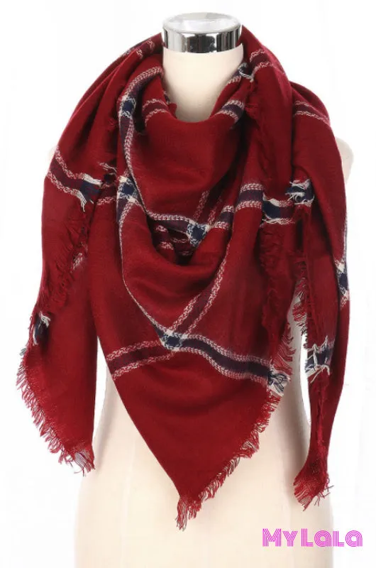 Lined Blanket Scarf (Red)