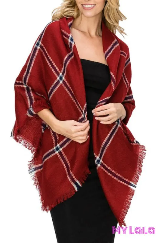 Lined Blanket Scarf (Red)
