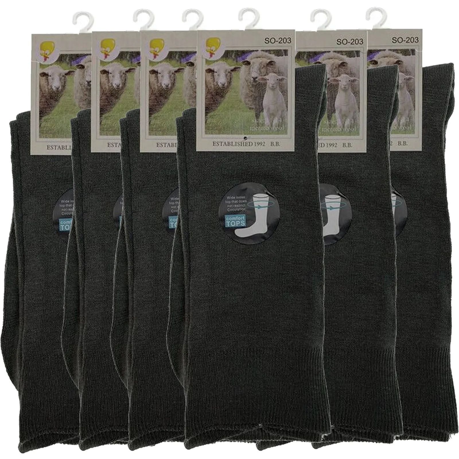 Merino Wool Mens Loose Top Thermal Socks Diabetic Comfort Circulation - 6 Pairs