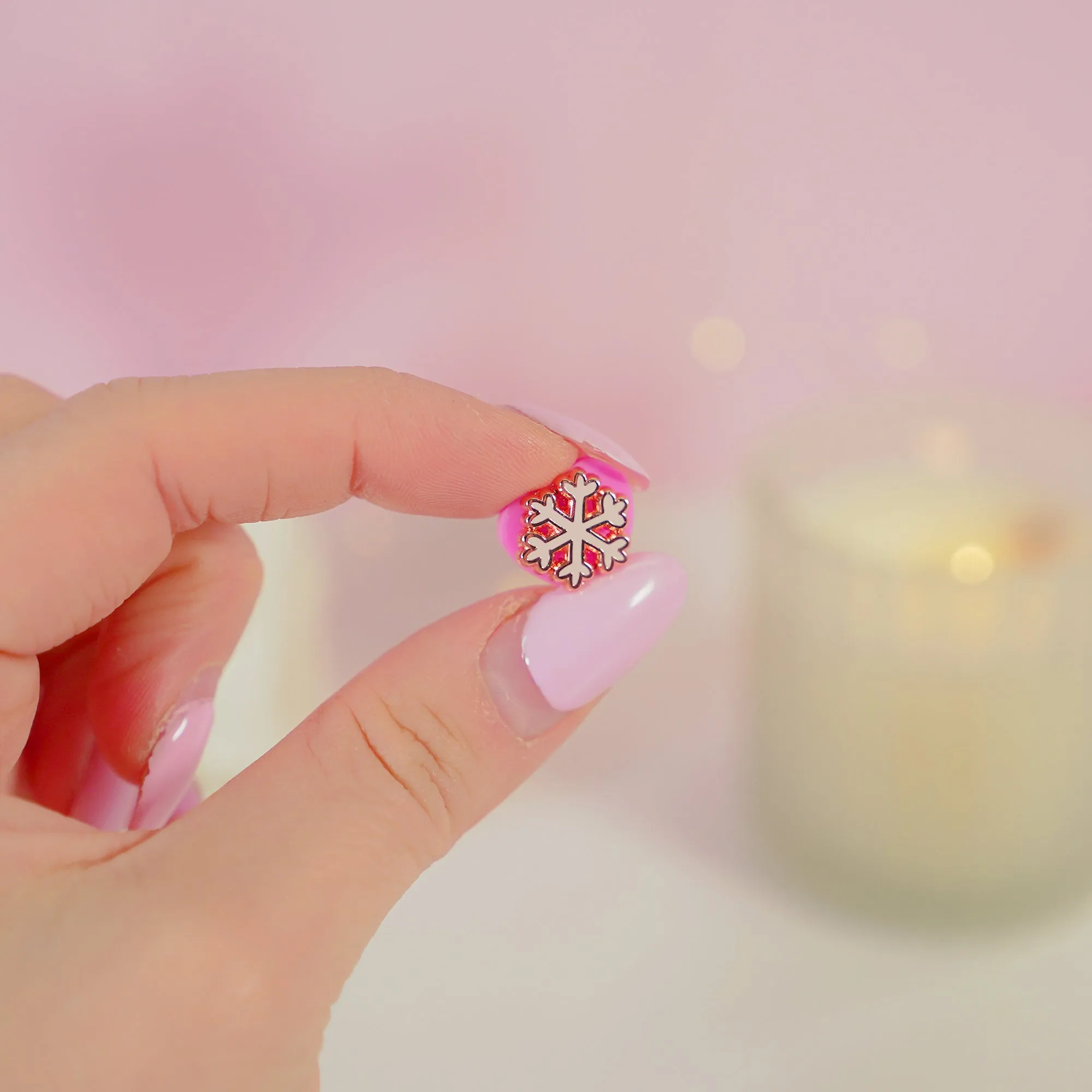 Mini Christmas Snowflake Enamel Pin | Pink Coquette Bow Holiday Collection | Rose Gold-Plated Winter Accessory
