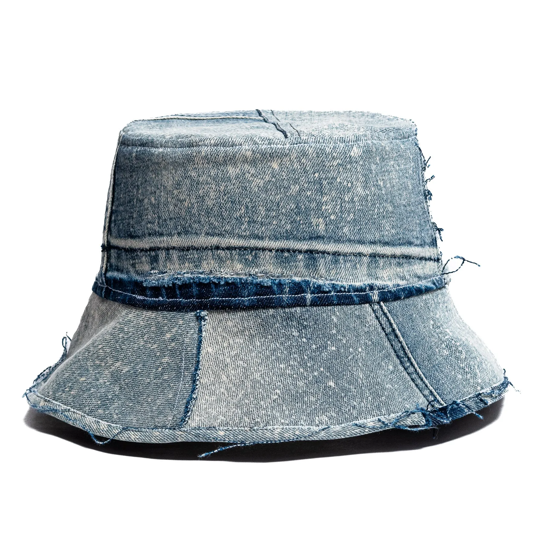 Mursaki Denim Raw Edge Bucket Hat - Dex(Light Blue Splatter)