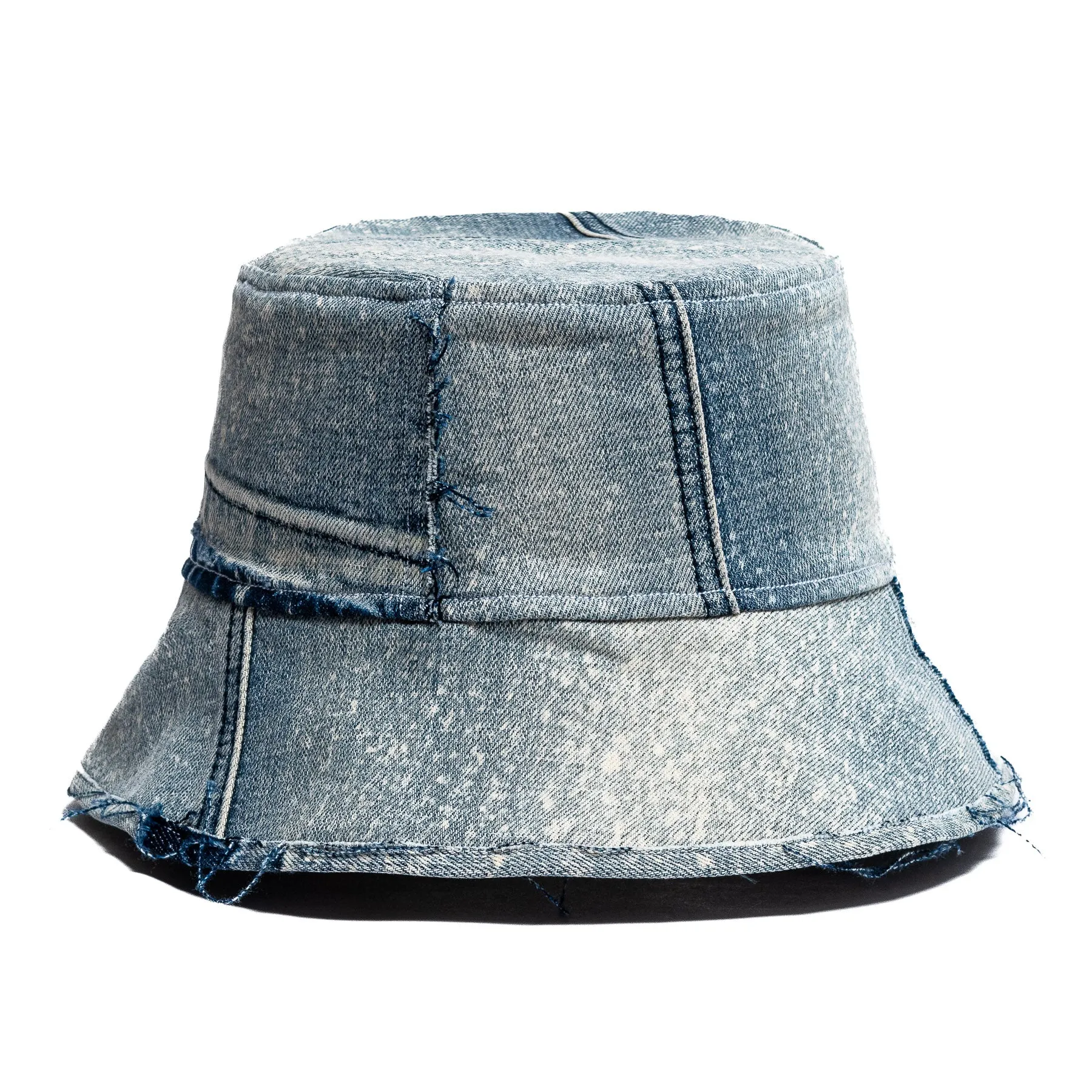 Mursaki Denim Raw Edge Bucket Hat - Dex(Light Blue Splatter)
