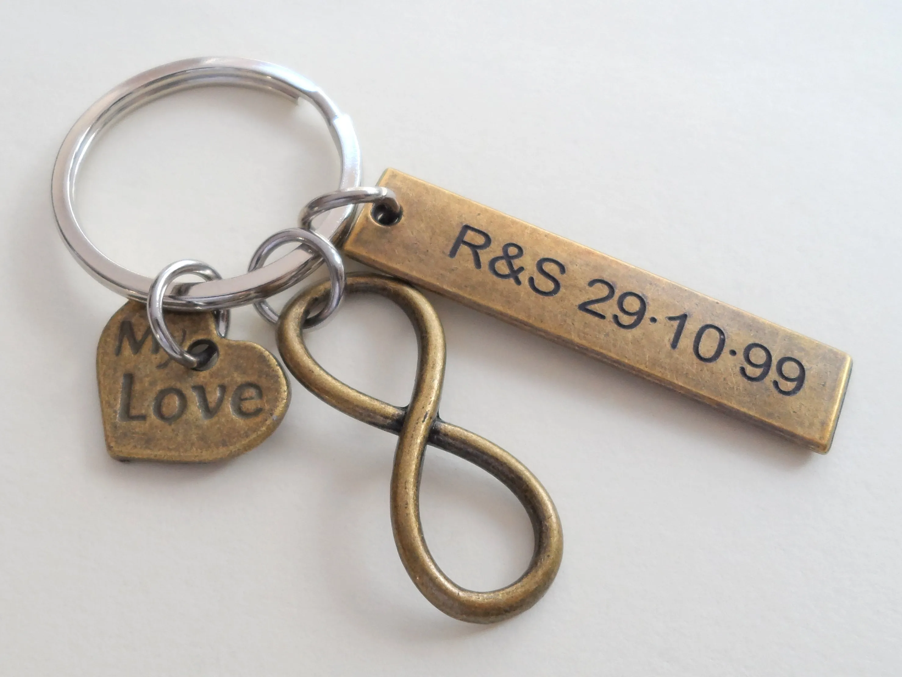 "My Love" Bronze Infinity Symbol Keychain - You and Me for Infinity; Couples Keychain