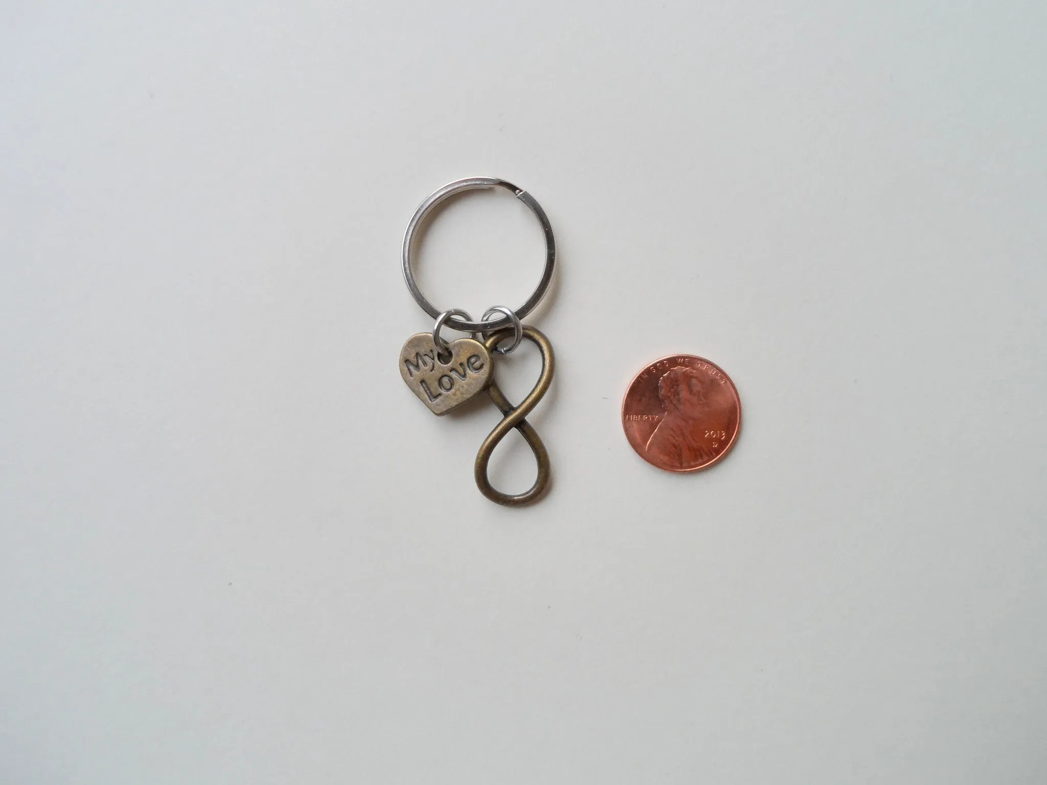 "My Love" Bronze Infinity Symbol Keychain - You and Me for Infinity; Couples Keychain