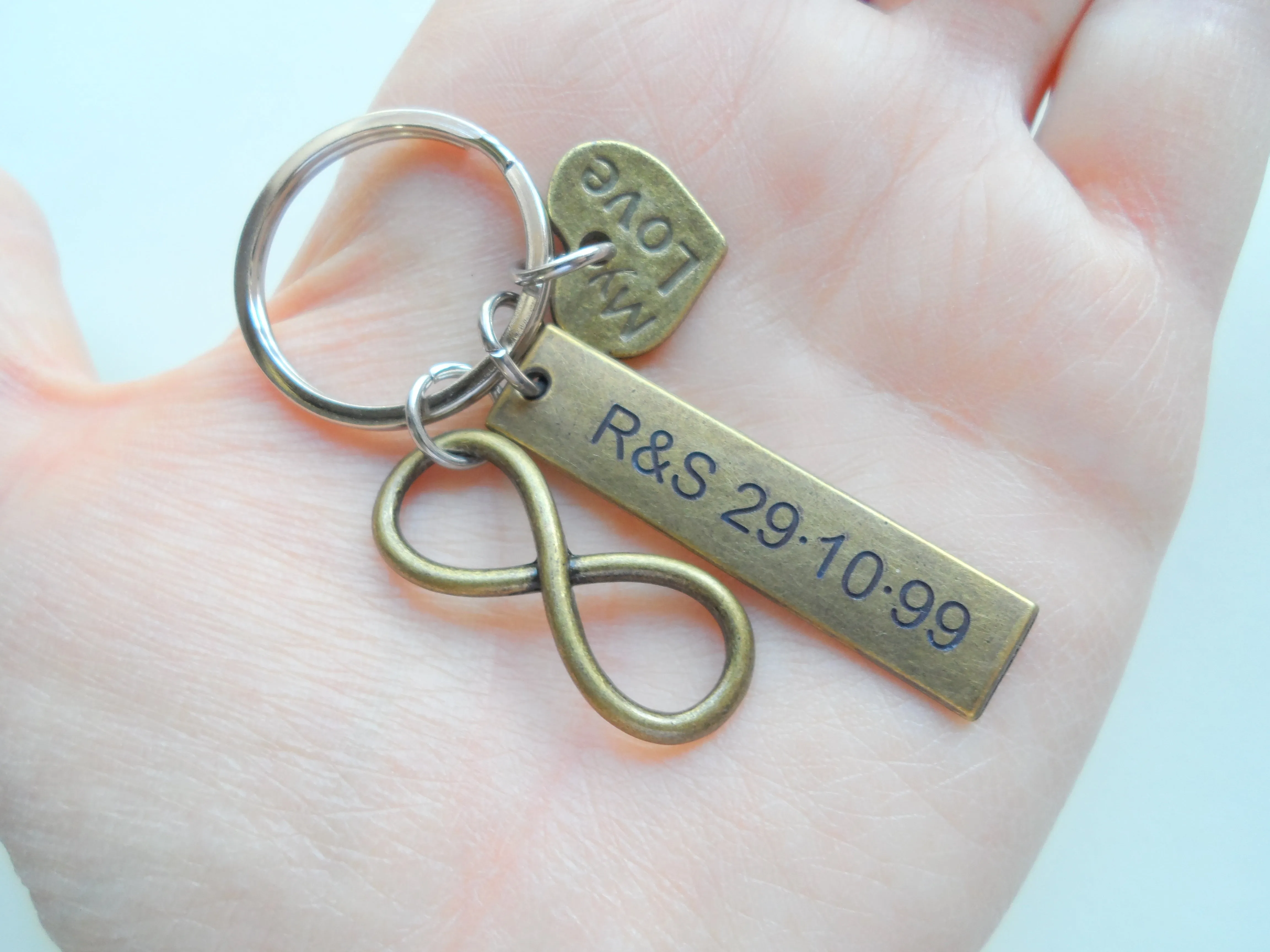 "My Love" Bronze Infinity Symbol Keychain - You and Me for Infinity; Couples Keychain