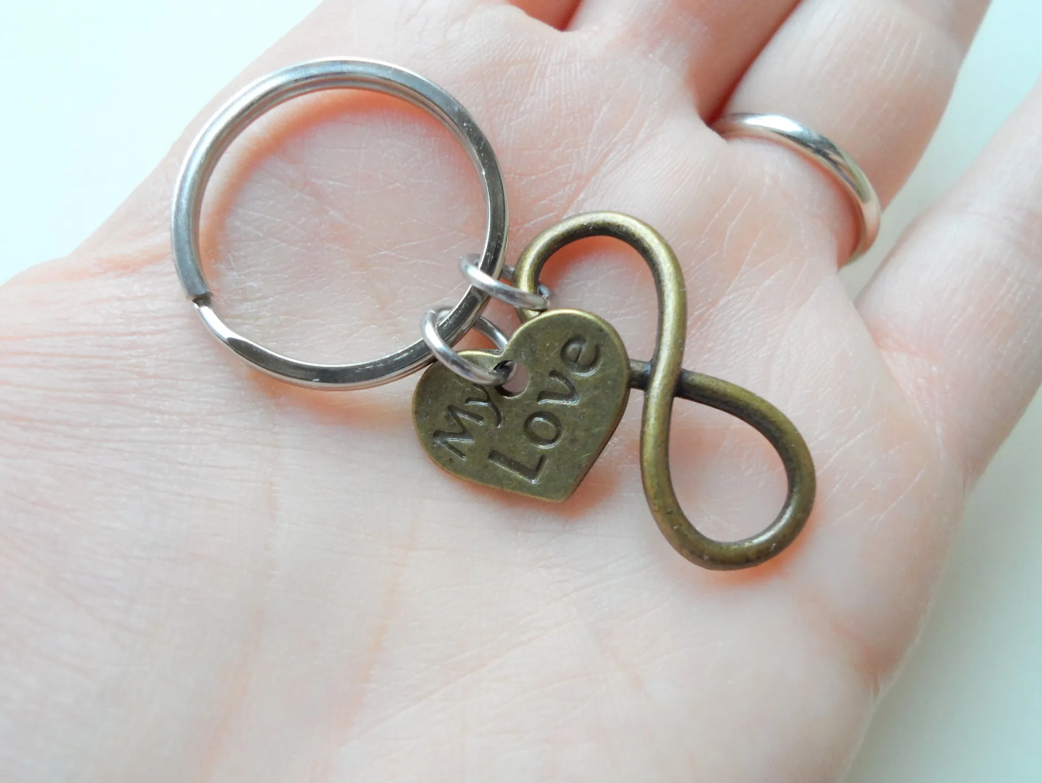 "My Love" Bronze Infinity Symbol Keychain - You and Me for Infinity; Couples Keychain