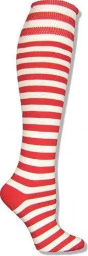 Red and White Mini Hoop Striped Athletic Knee High Socks (Medium)